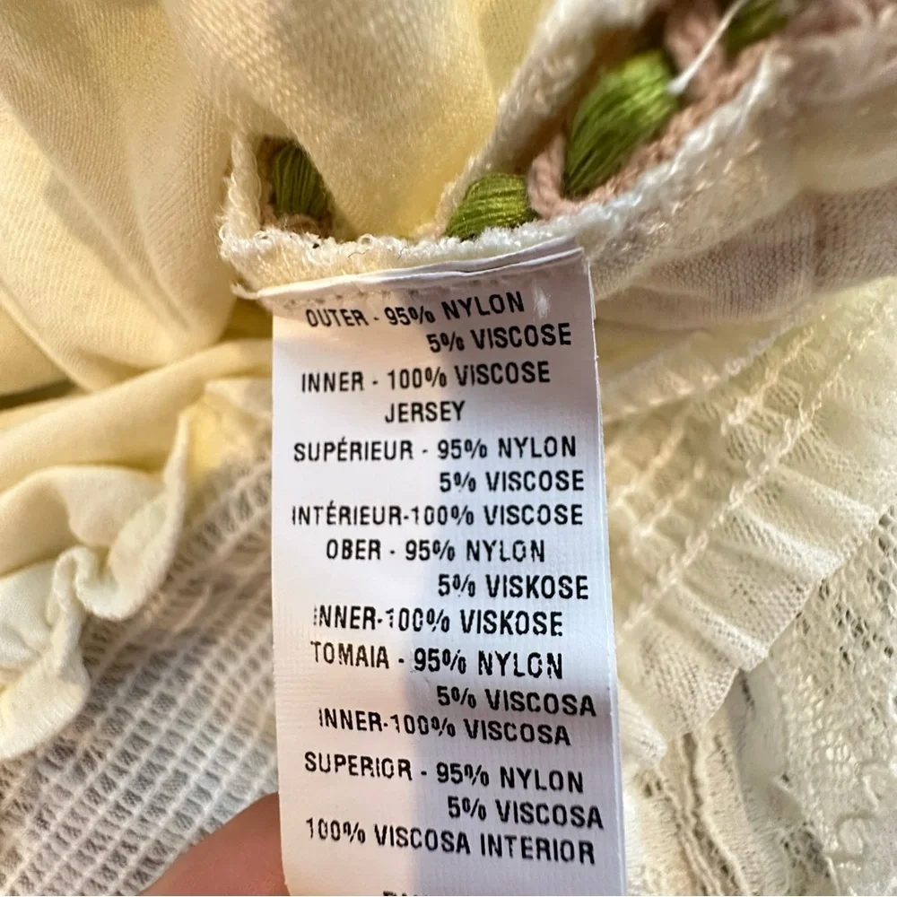 Anthropologie Bl-nk London Cream Lace Embroidered Floral Long Sleeve Top| Size L